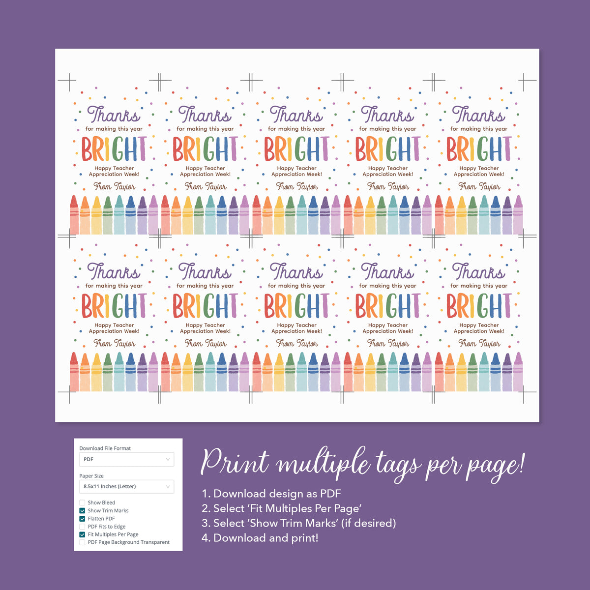 Crayon Teacher Appreciation Tag Template