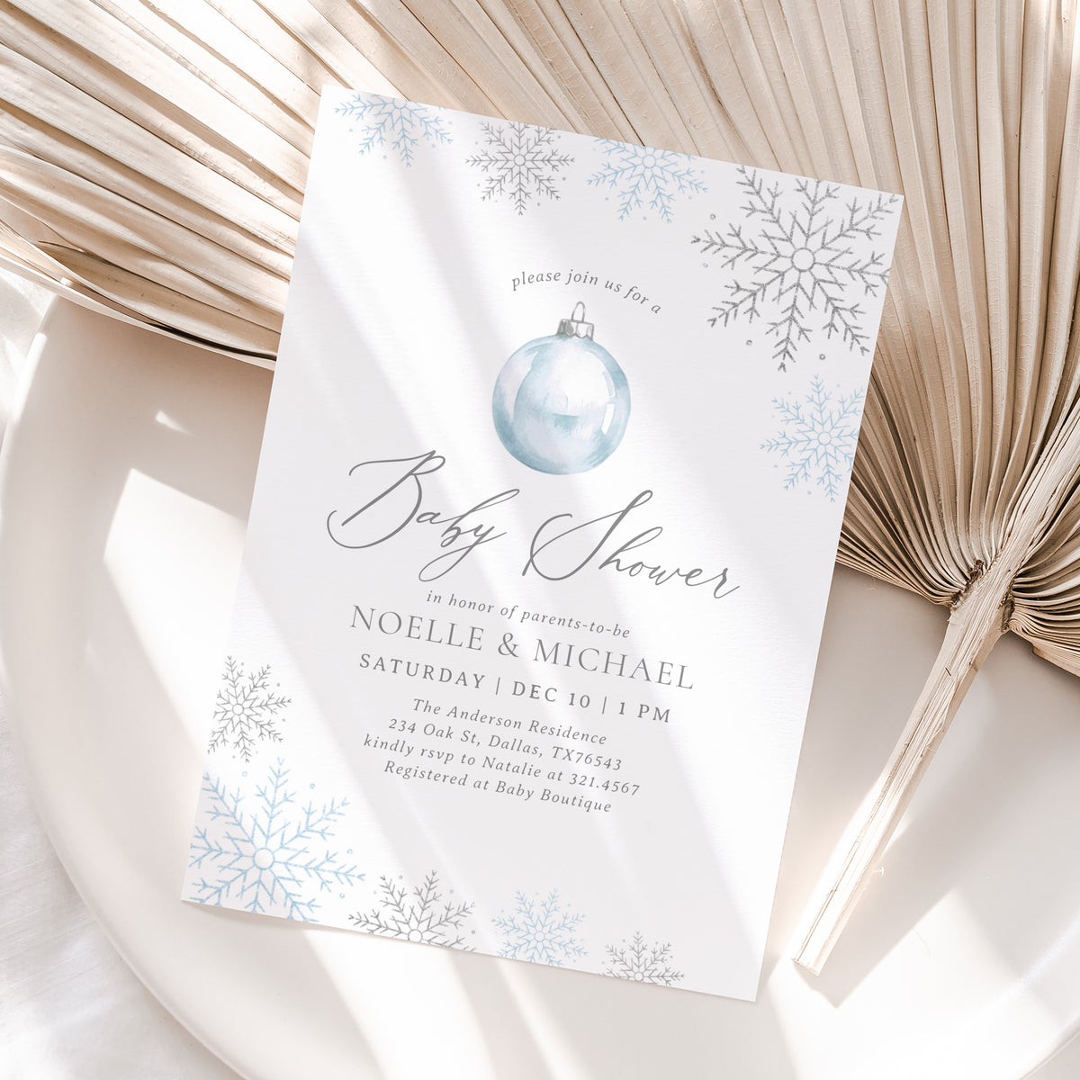 Blue Ornament Baby Shower Invitation