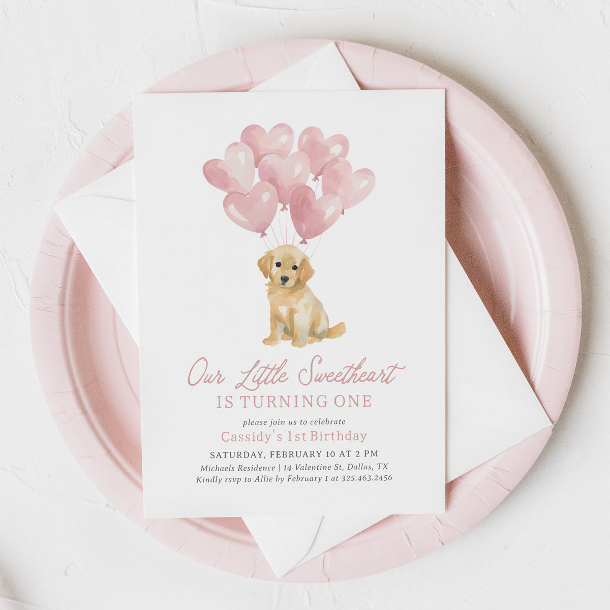 Little Sweetheart Golden Retriever Birthday Invitation