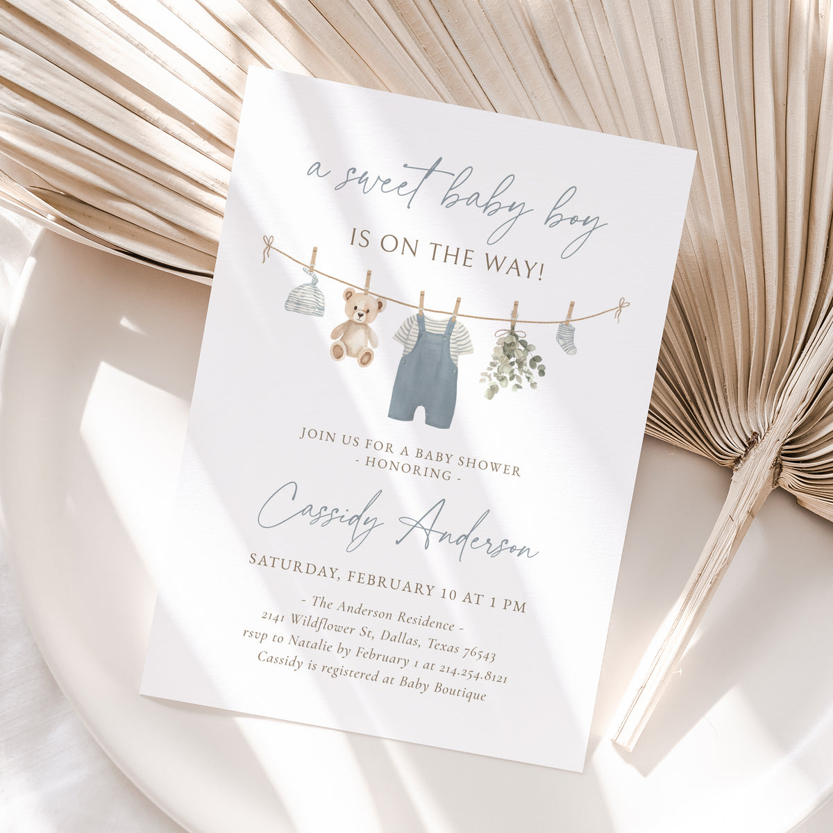 Blue Overalls Baby Shower Invitation