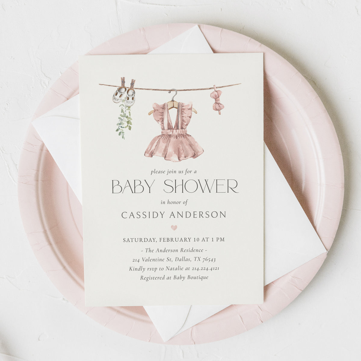 Boho Pink Dress Baby Shower Invitation