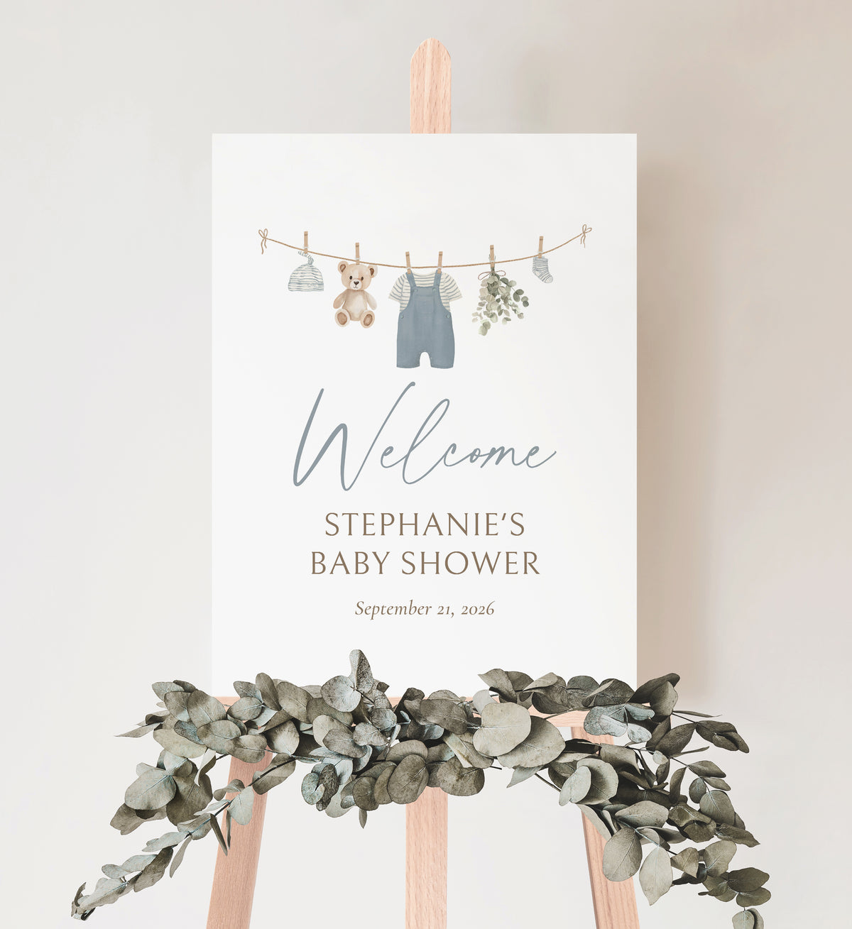 Blue Overalls Clothesline Baby Shower Bundle