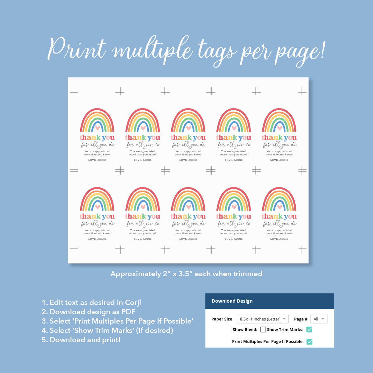 Rainbow Teacher Appreciation Tag Template