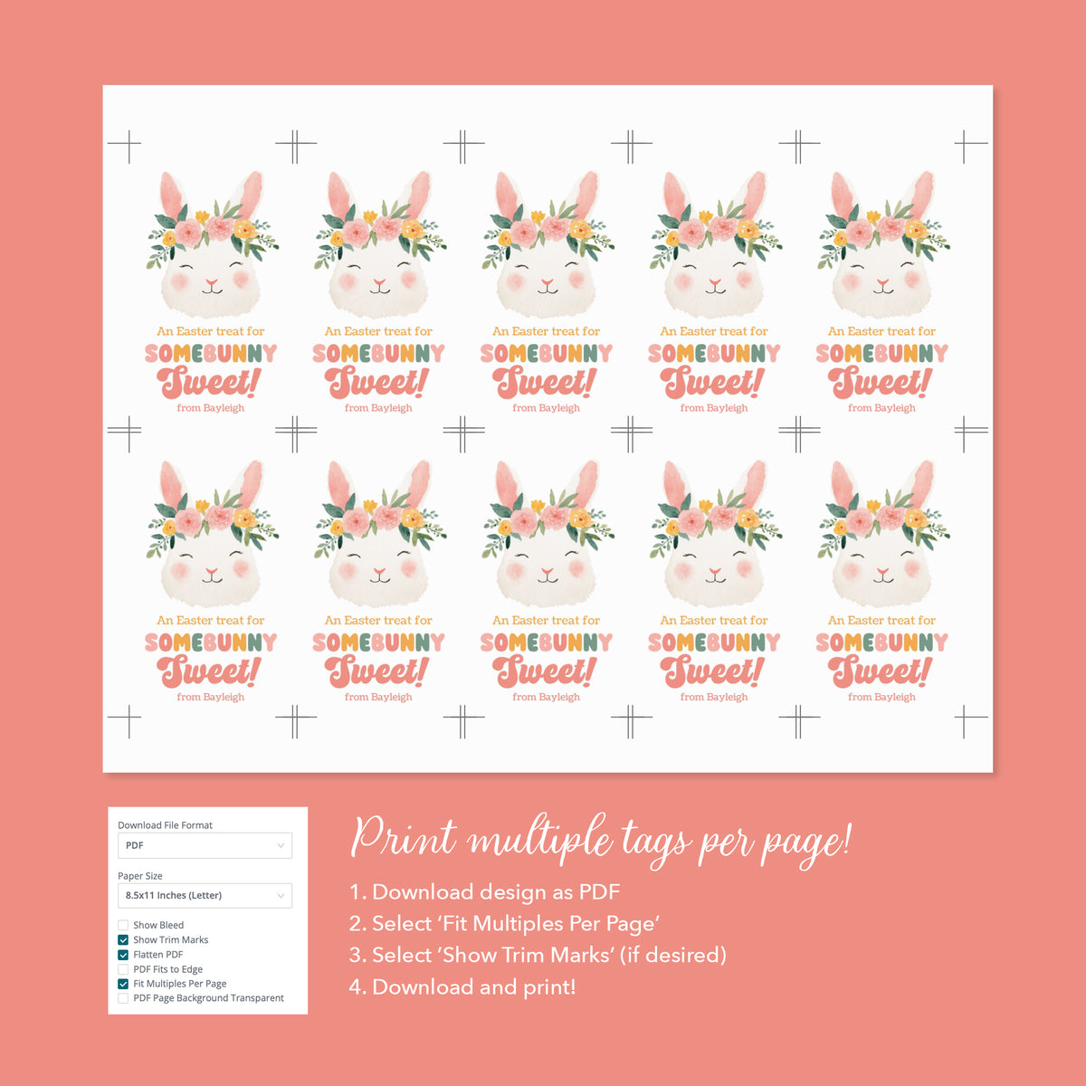 Flower Crown Bunny Easter Tag
