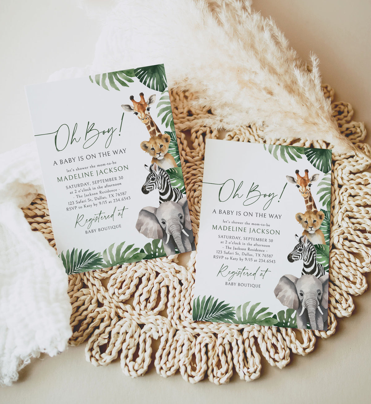 Oh Boy Safari Baby Shower Invitation