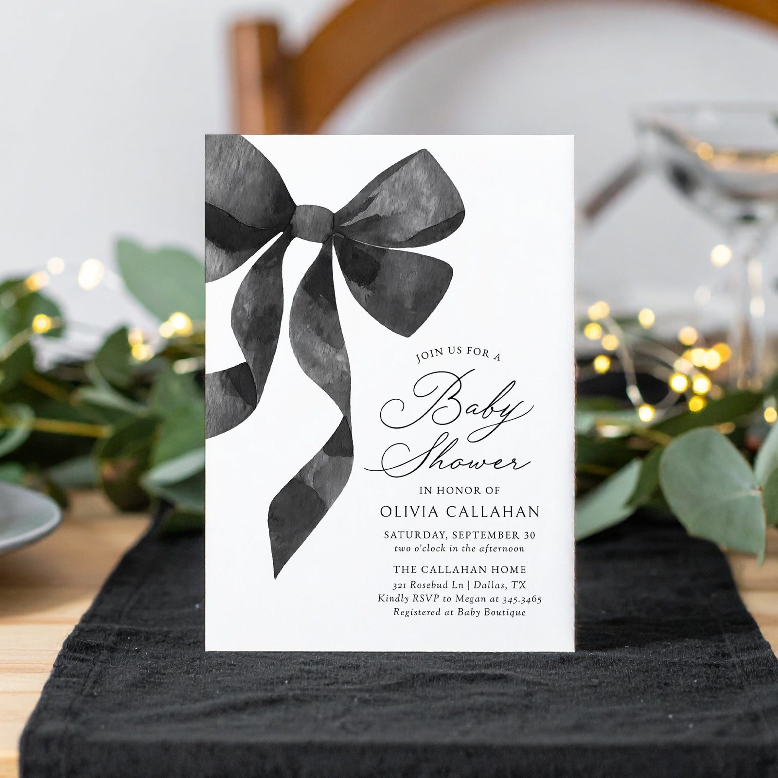 Black Ribbon Baby Shower Invitation Template