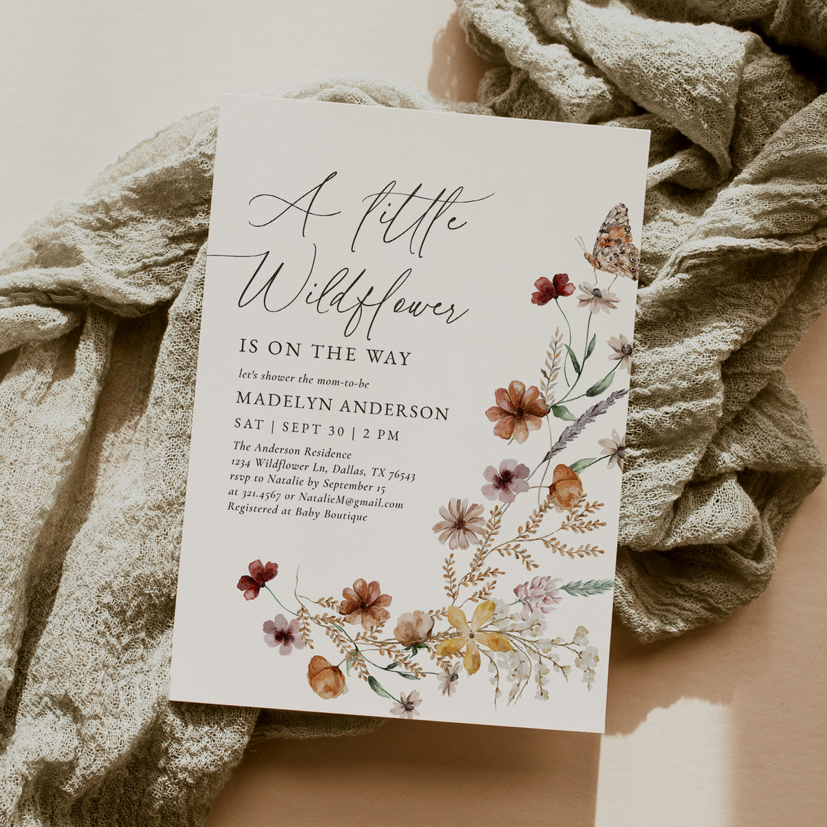 Boho Wildflower Baby Shower Invitation (Little Wildflower)