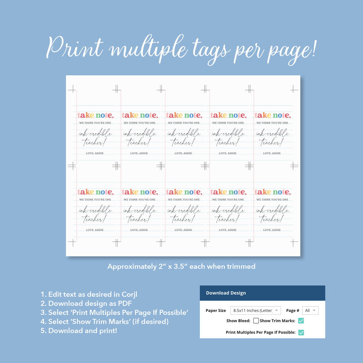 Rainbow Take Note Teacher Appreciation Tag Template