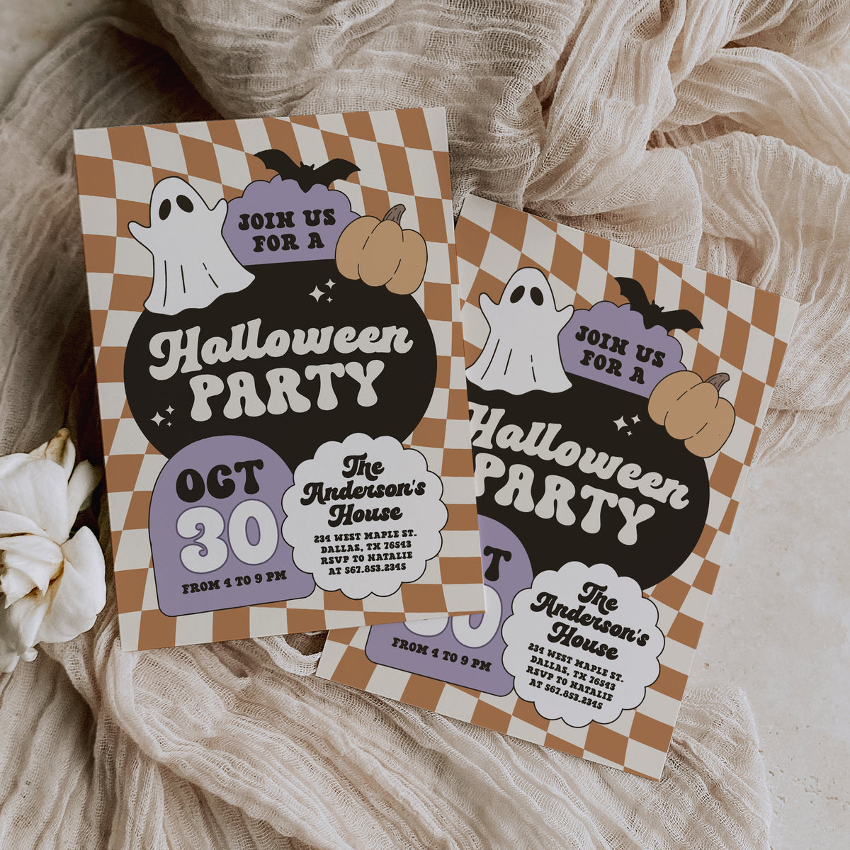 Retro Checker Halloween Party Invitation