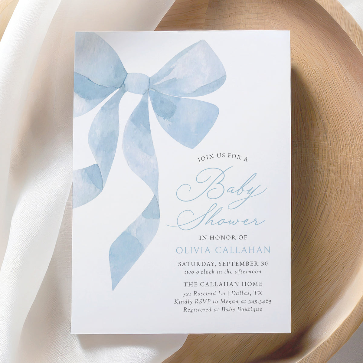 Blue Ribbon Baby Shower Invitation