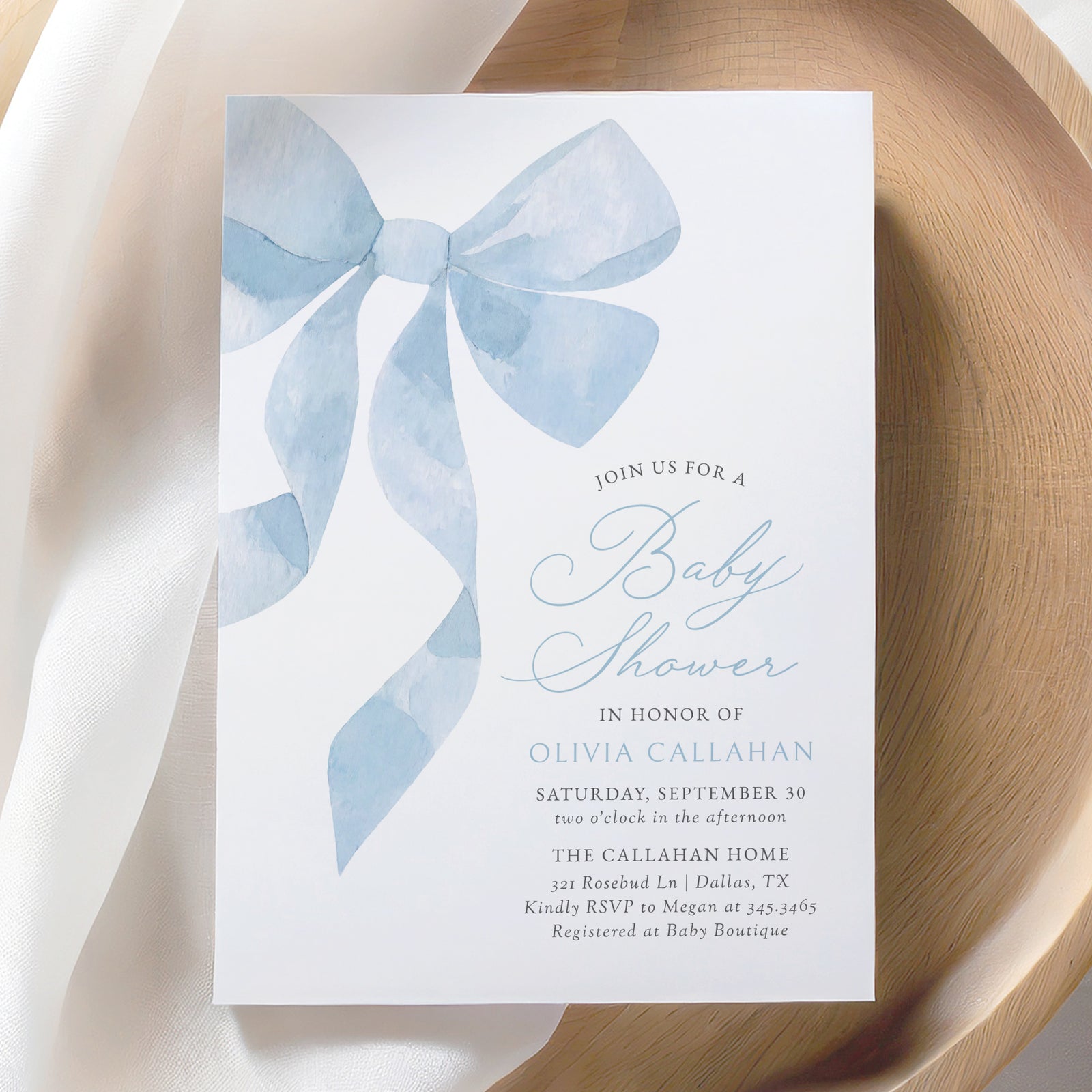 Blue Ribbon Baby Shower Invitation