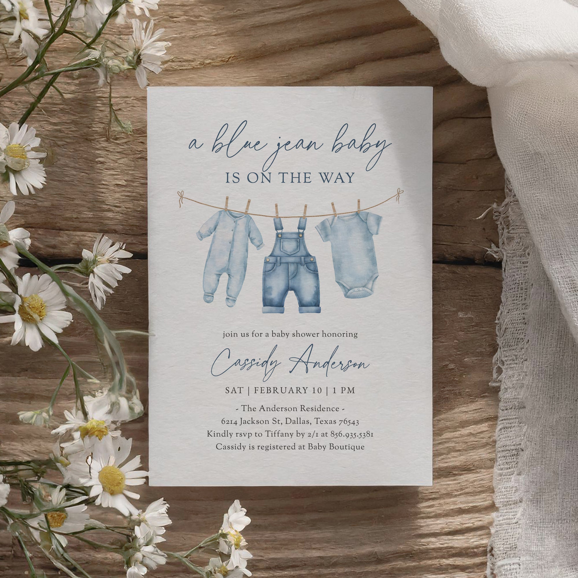 Blue Jean Denim Baby Shower Invitation