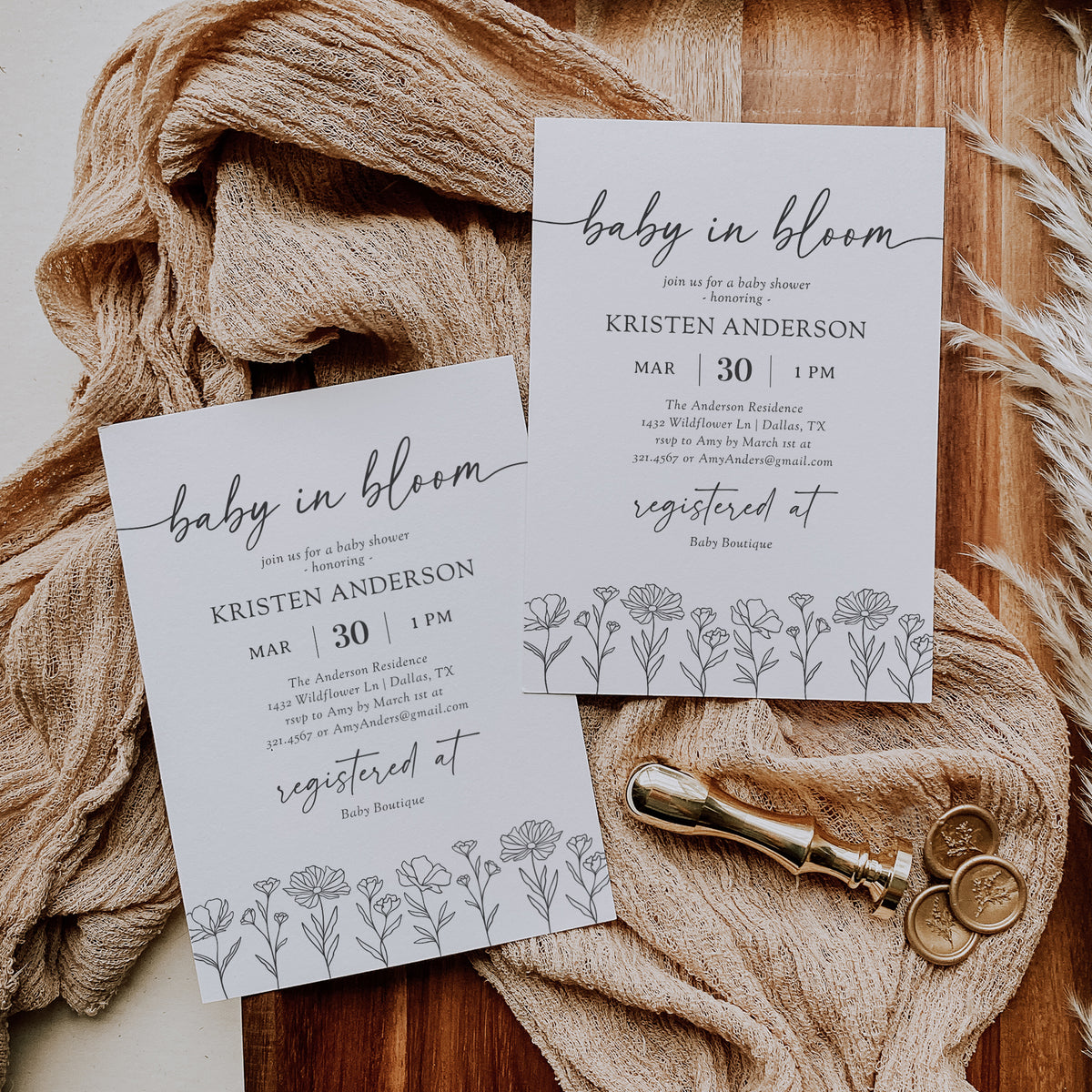 Minimalist Wildflower Baby Shower Invitation