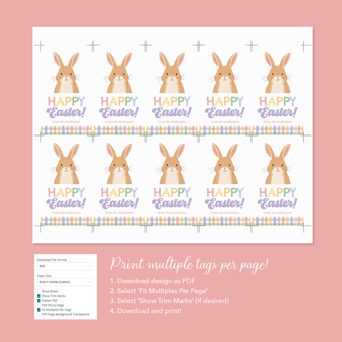 Gingham Easter Bunny Treat Tag