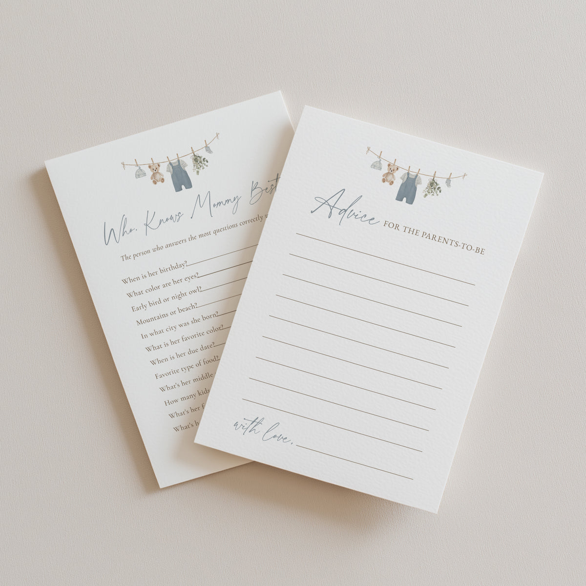 Blue Overalls Clothesline Baby Shower Games