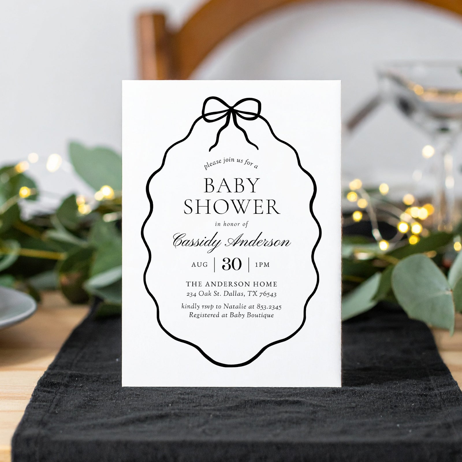 Black Bow Baby Shower Invitation Template