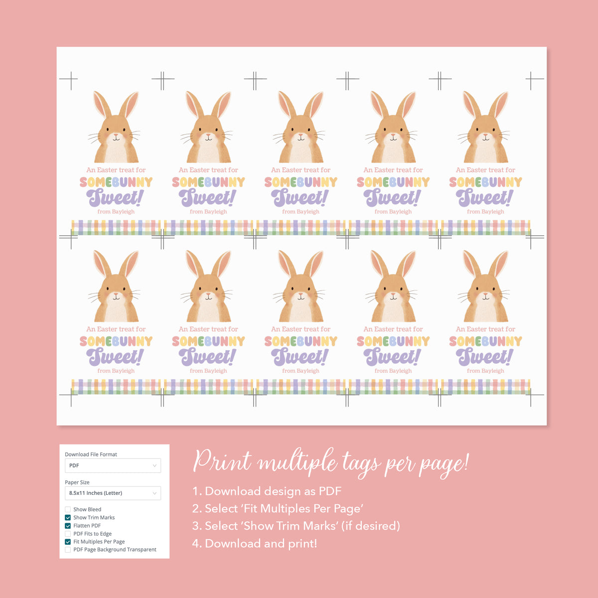 Gingham Happy Easter Bunny Tag