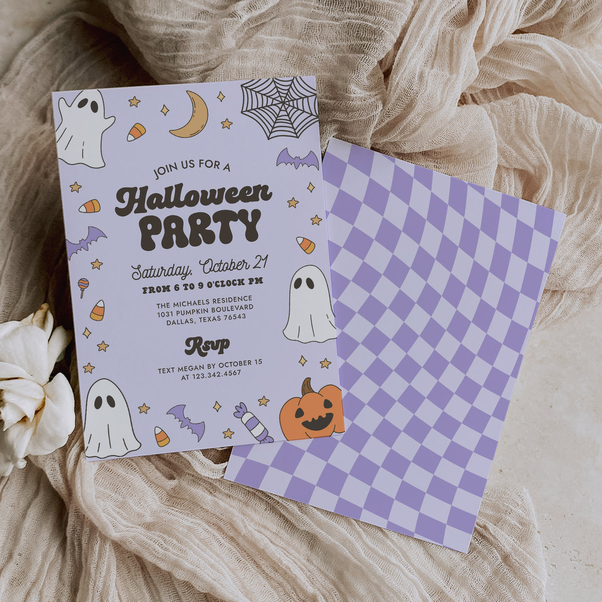Retro Purple Halloween Party Invitation