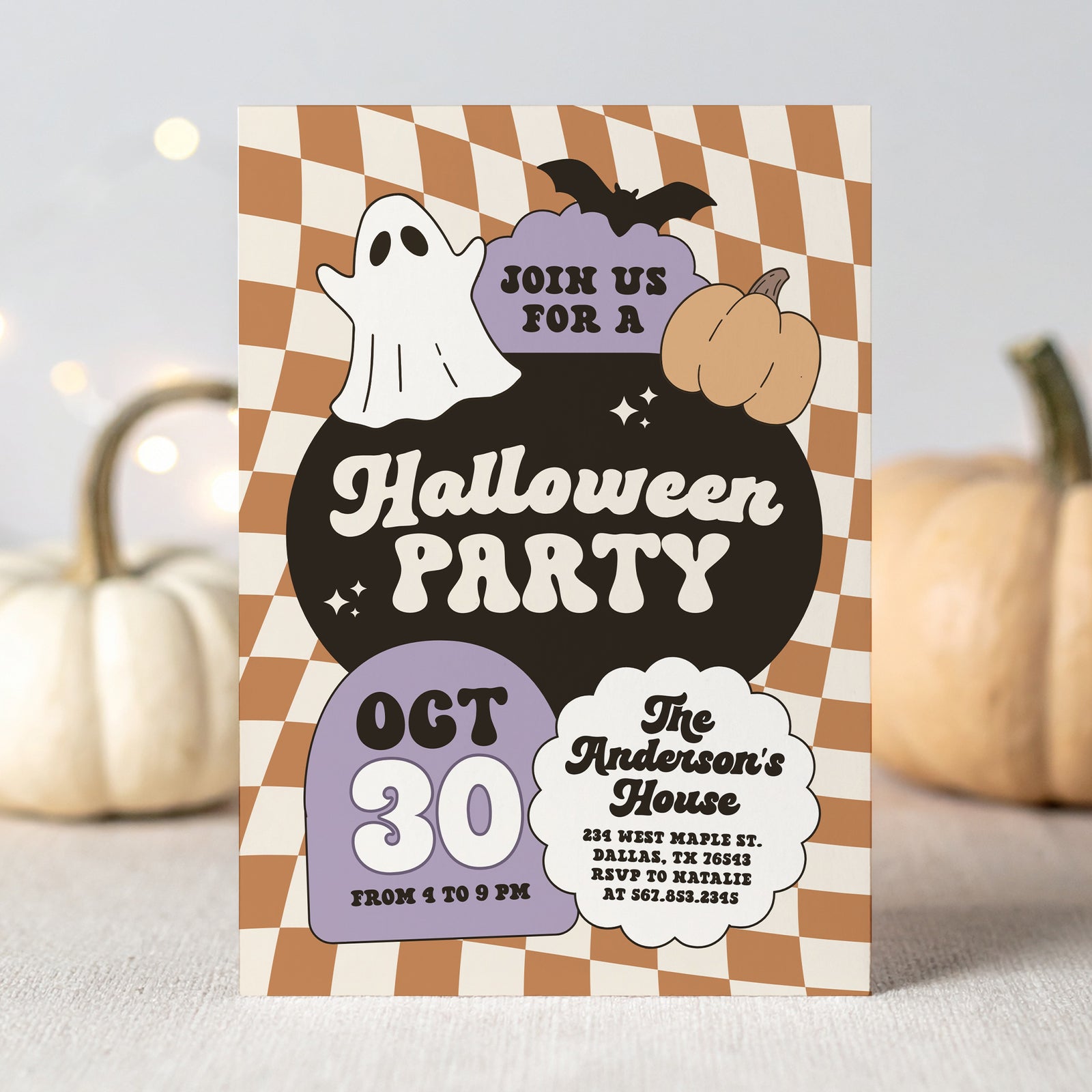 Retro Checker Halloween Party Invitation