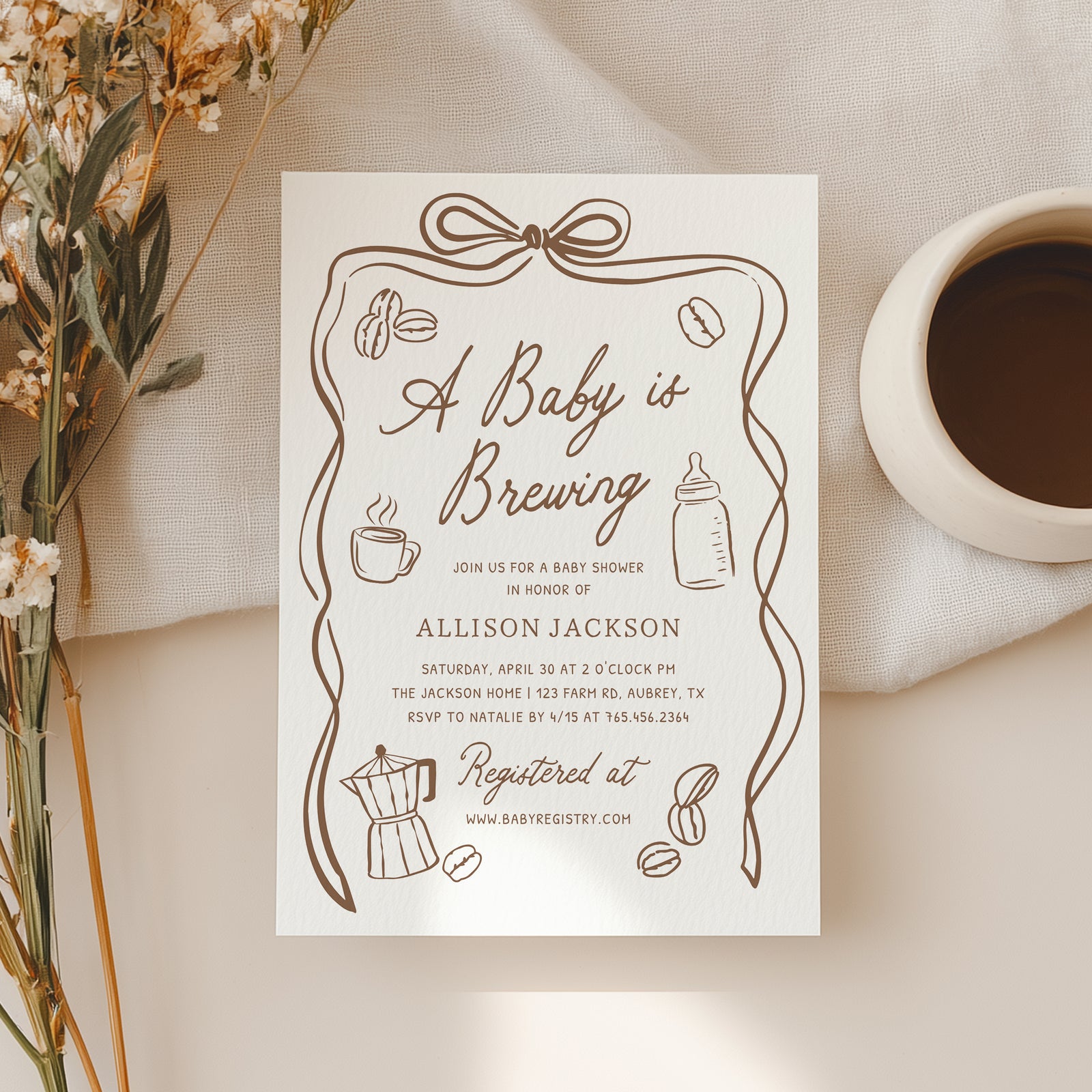 Hand Drawn Coffee Baby Shower Invitation