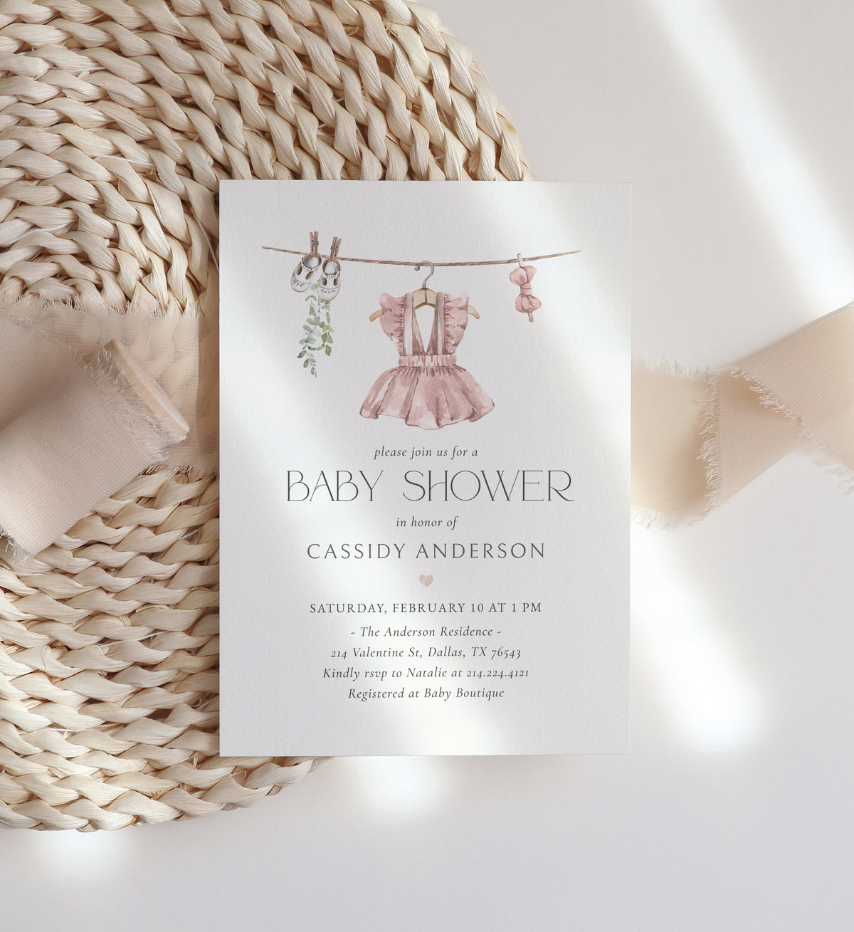 Boho Pink Dress Baby Shower Invitation