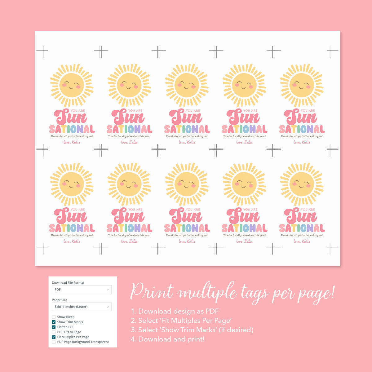 Sunsational Teacher Appreciation Tag Template