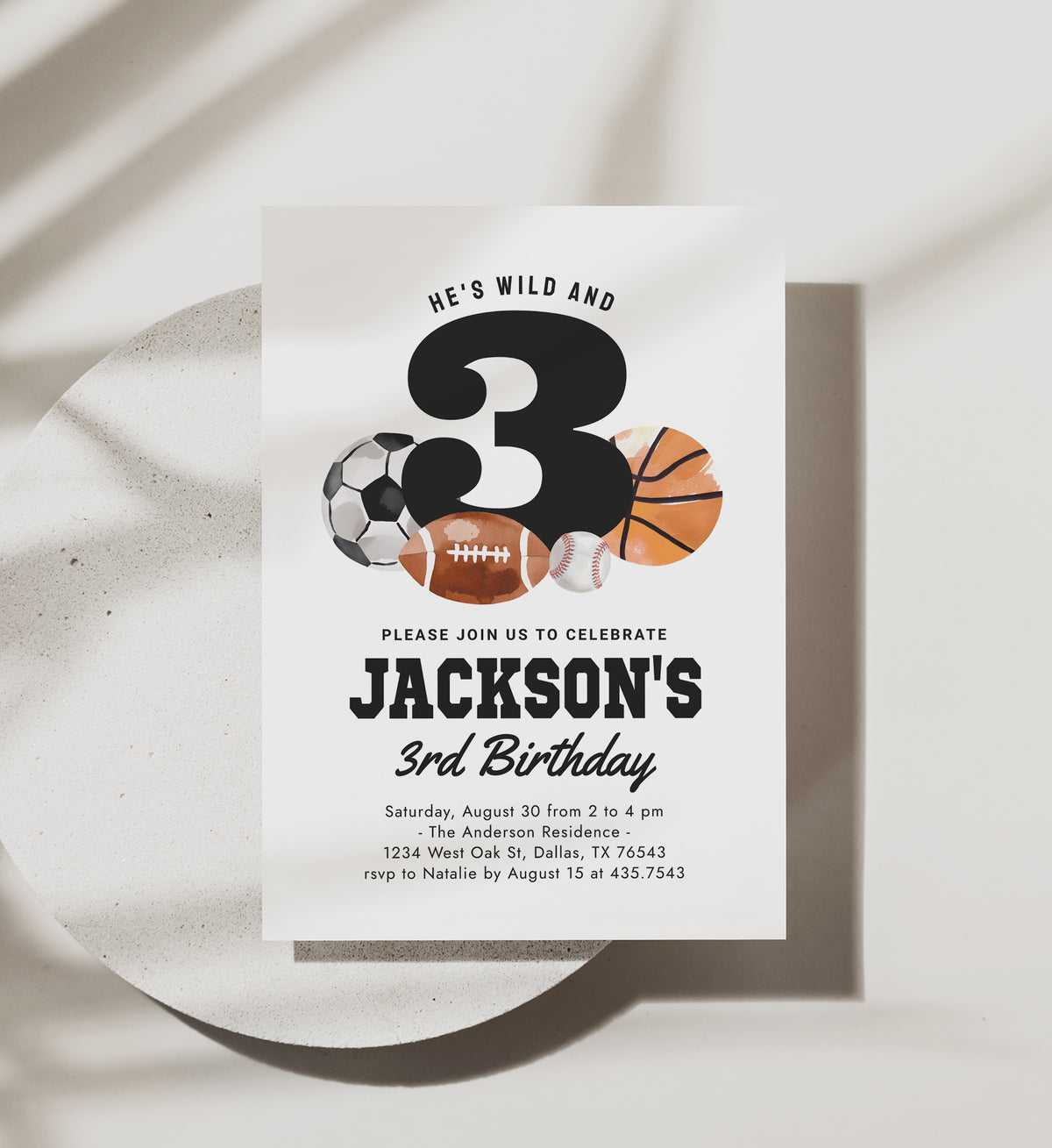 Sports 3rd Birthday Invitation