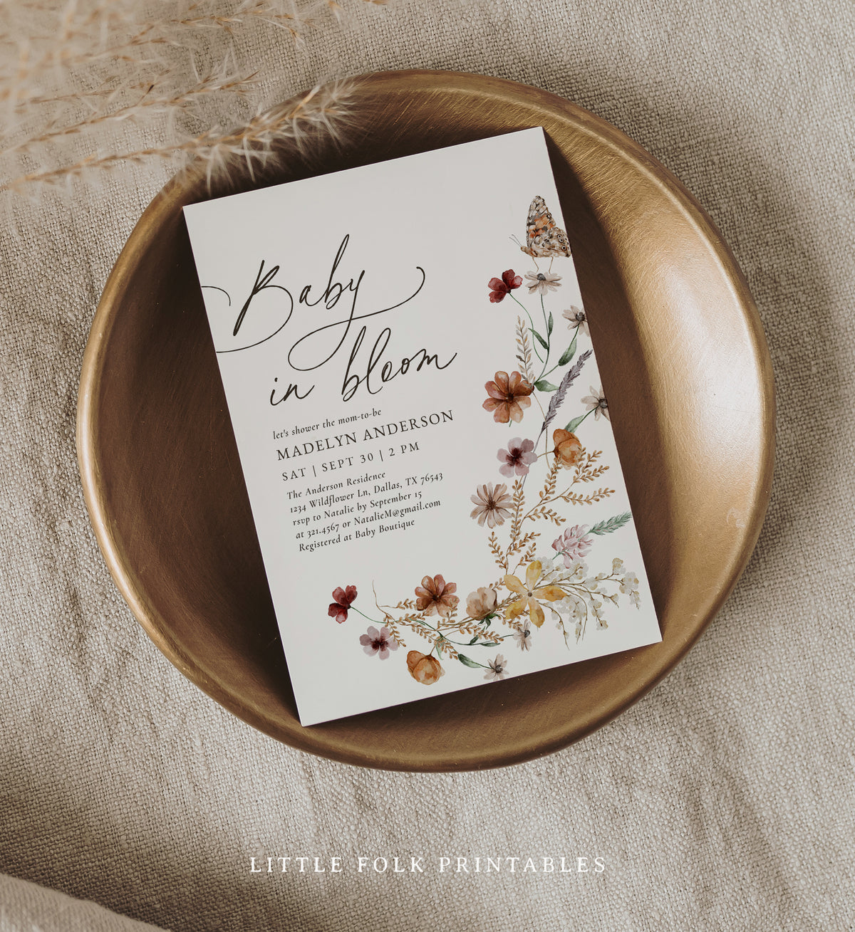 Boho Wildflower Baby Shower Invitation (Baby in Bloom)