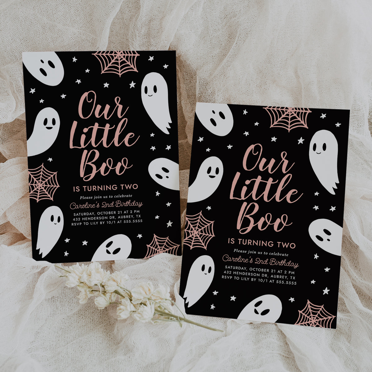 Little Boo Birthday Party Invitation Template (Black &amp; Pink)