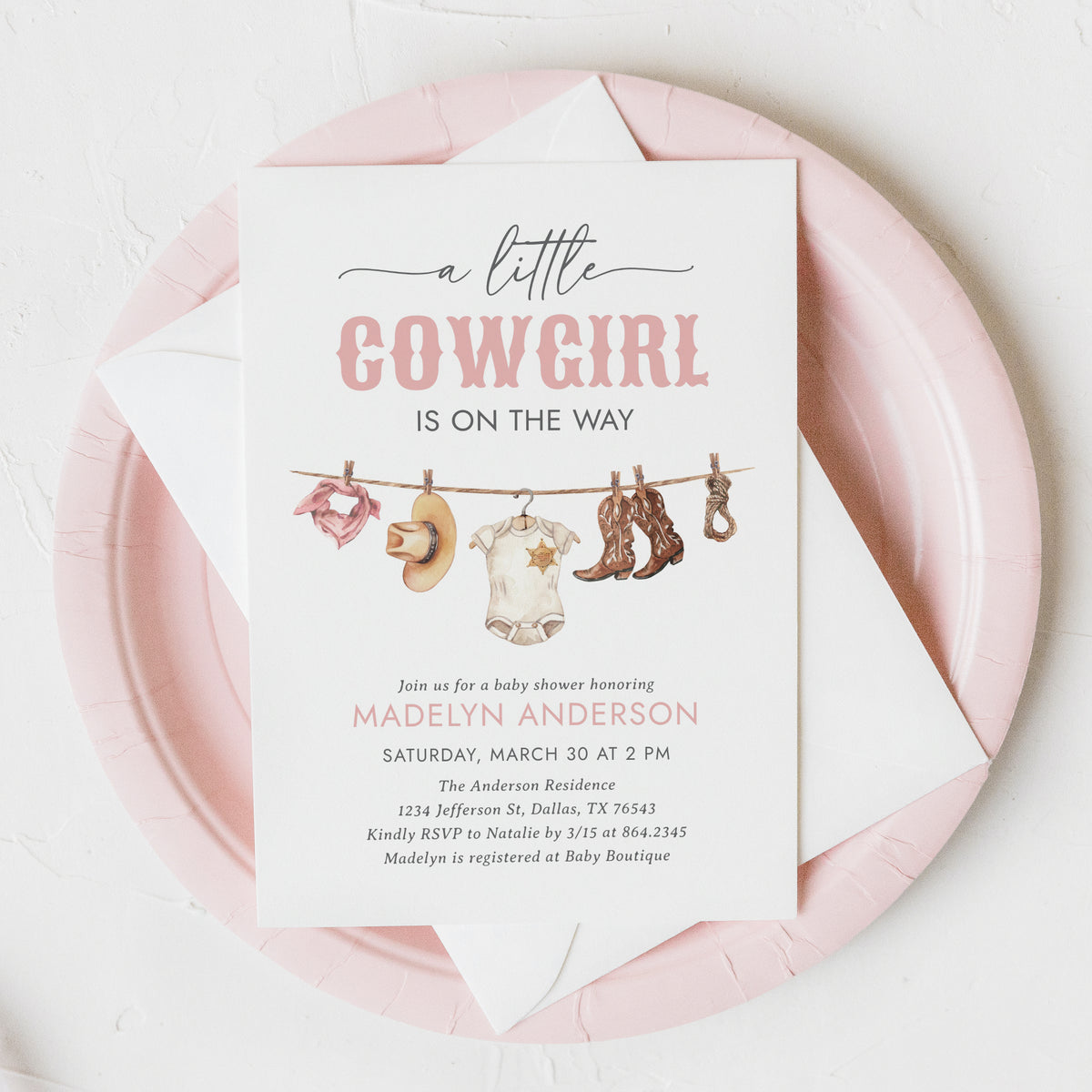 Cowgirl Clothesline Baby Shower Invitation Template