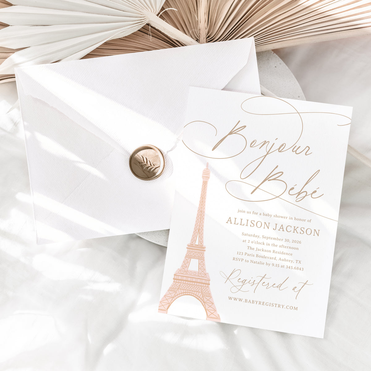 Bonjour Bebe Eiffel Tower Baby Shower Invitation