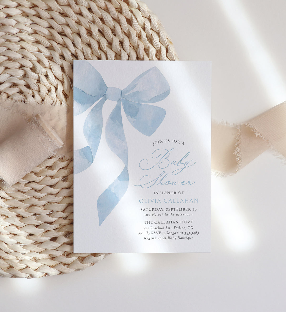 Blue Ribbon Baby Shower Invitation