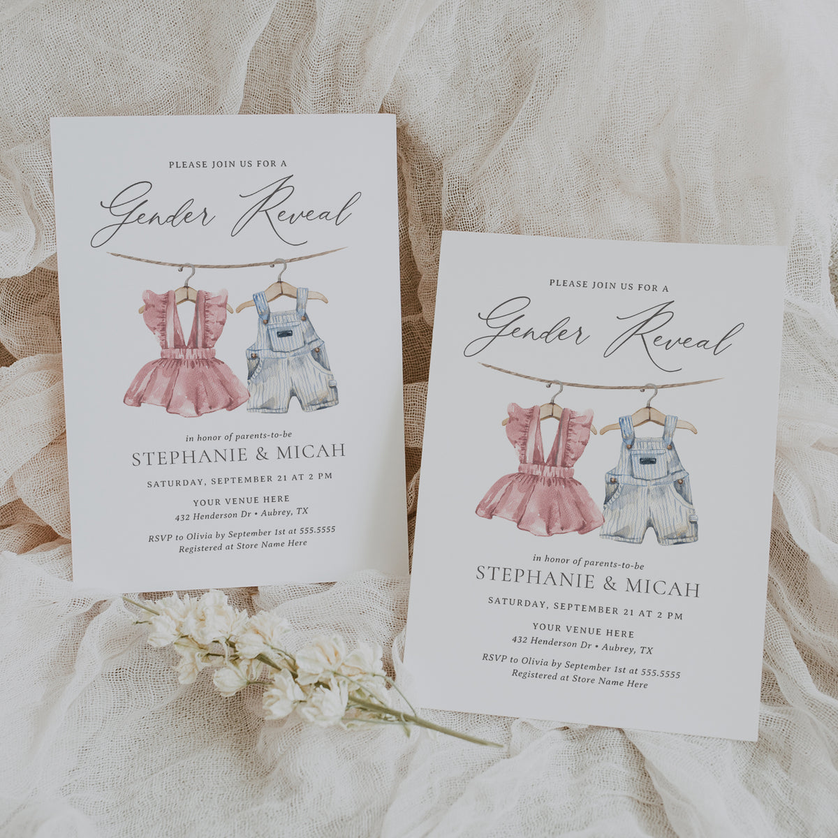 Editable Pink and Blue Baby Clothes Gender Reveal Invitation Template