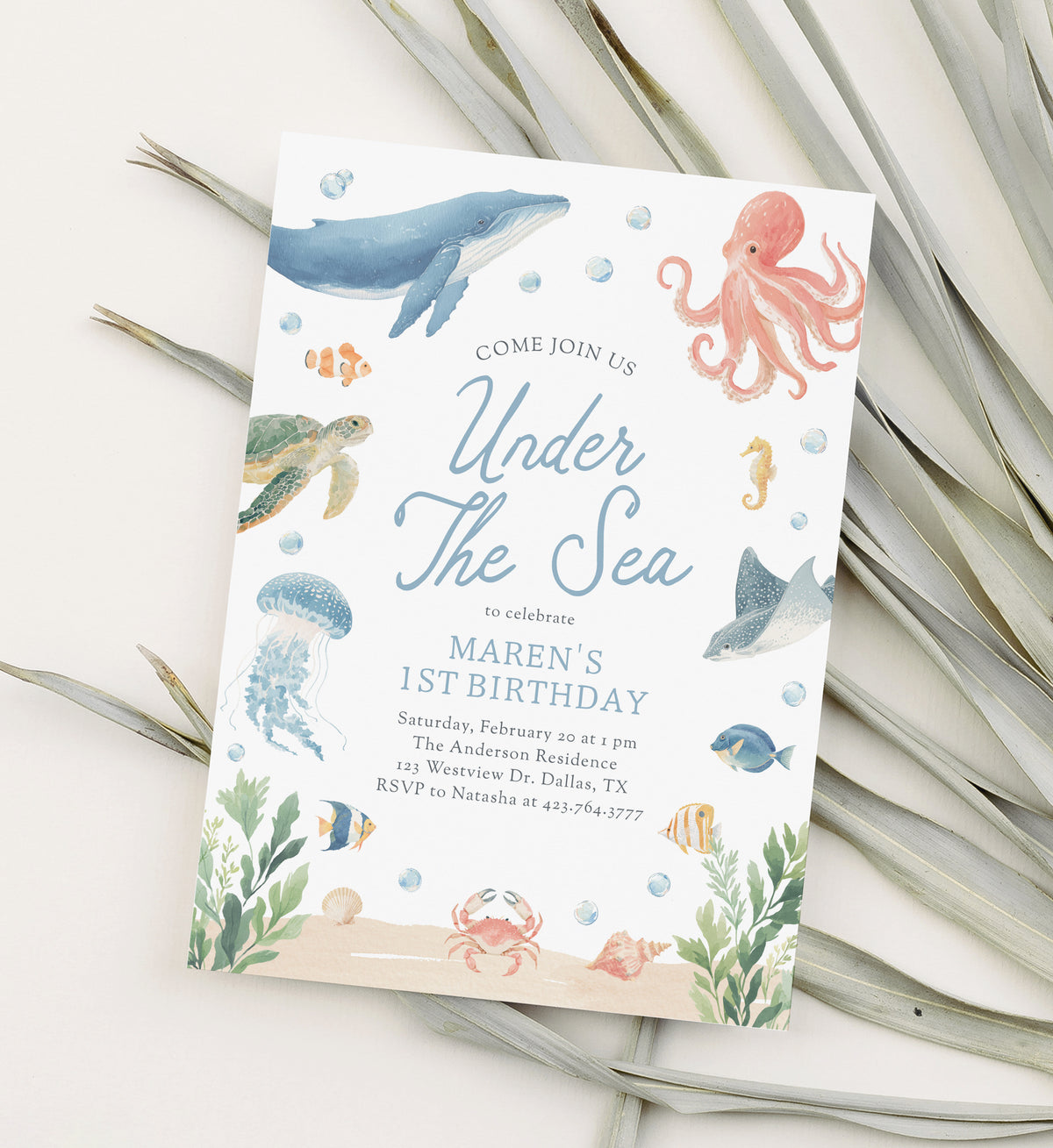 Under the Sea Ocean Animals Birthday Invitation