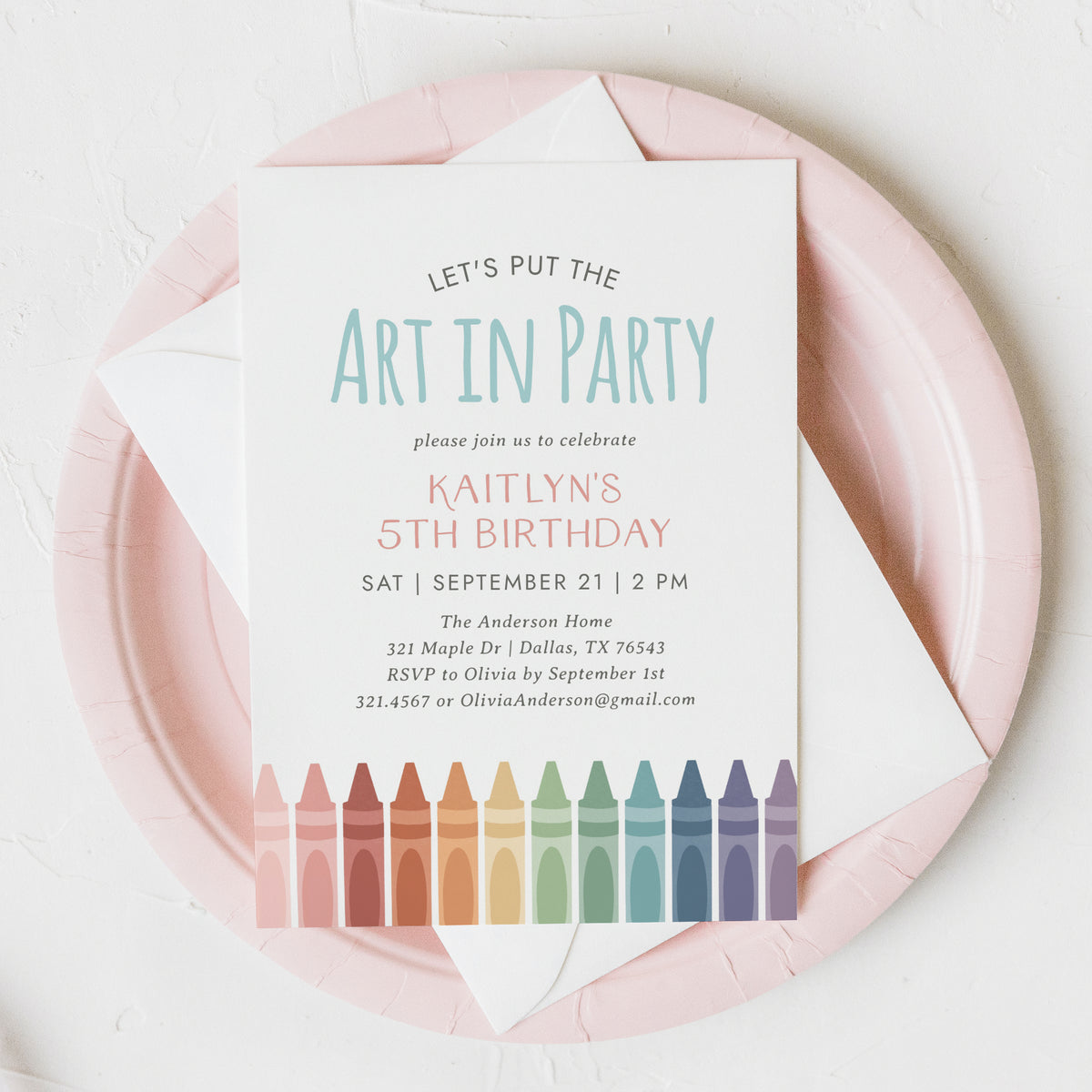 Editable Art Crayon Birthday Party Invitation Template