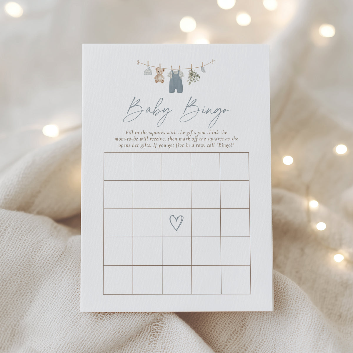 Blue Overalls Clothesline Baby Shower Games