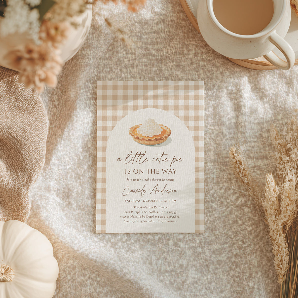 Little Cutie Pie Gingham Baby Shower Invitation
