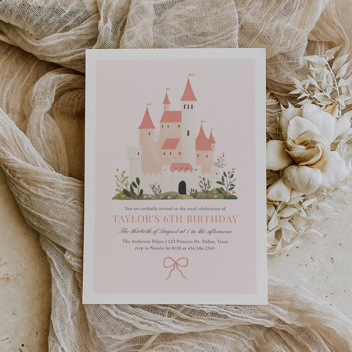 Pink Princess Castle Birthday Invitation Template