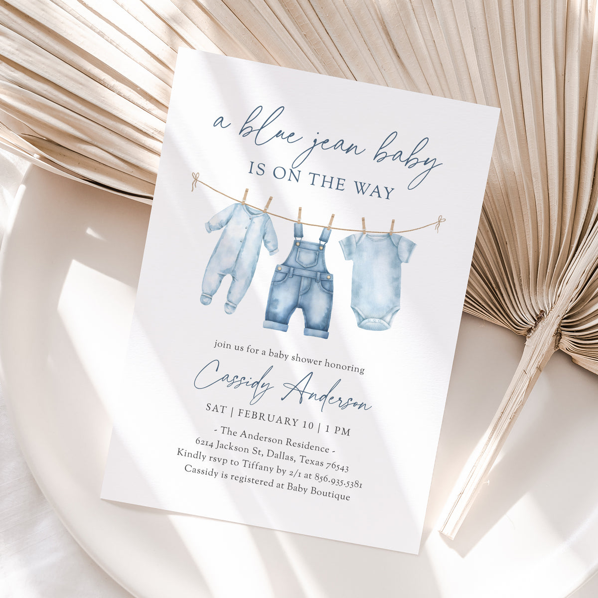 Blue Jean Denim Baby Shower Invitation
