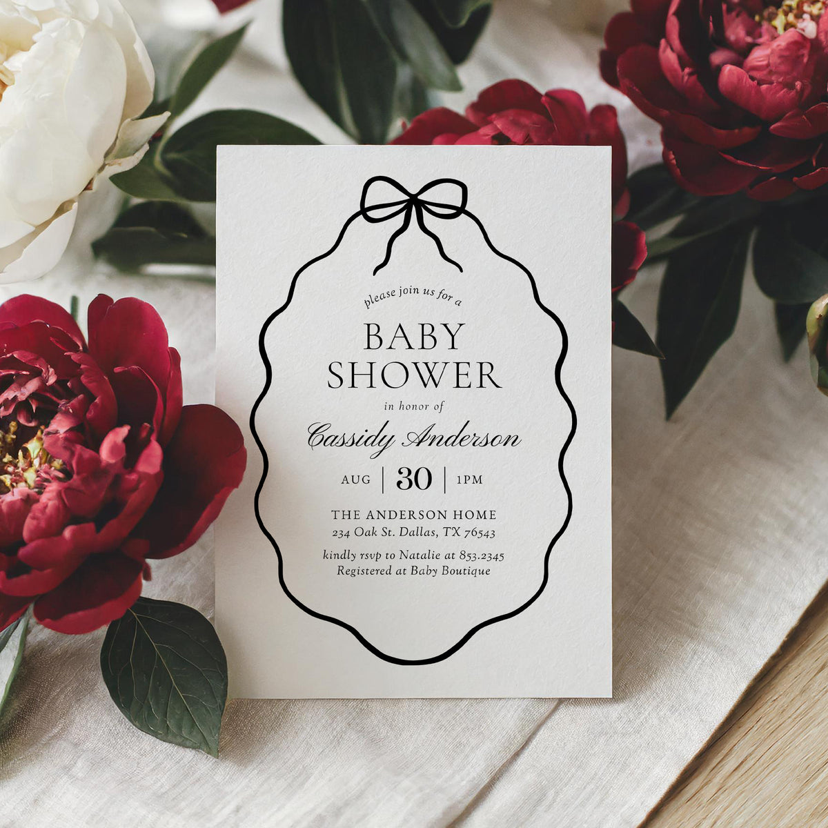 Black Bow Baby Shower Invitation Template