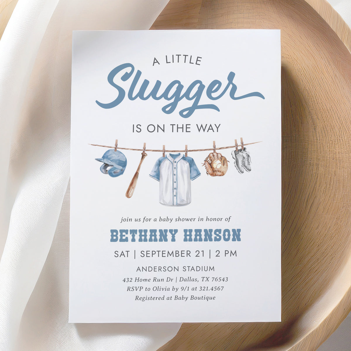 Editable Baseball Clothesline Baby Shower Invitation Template