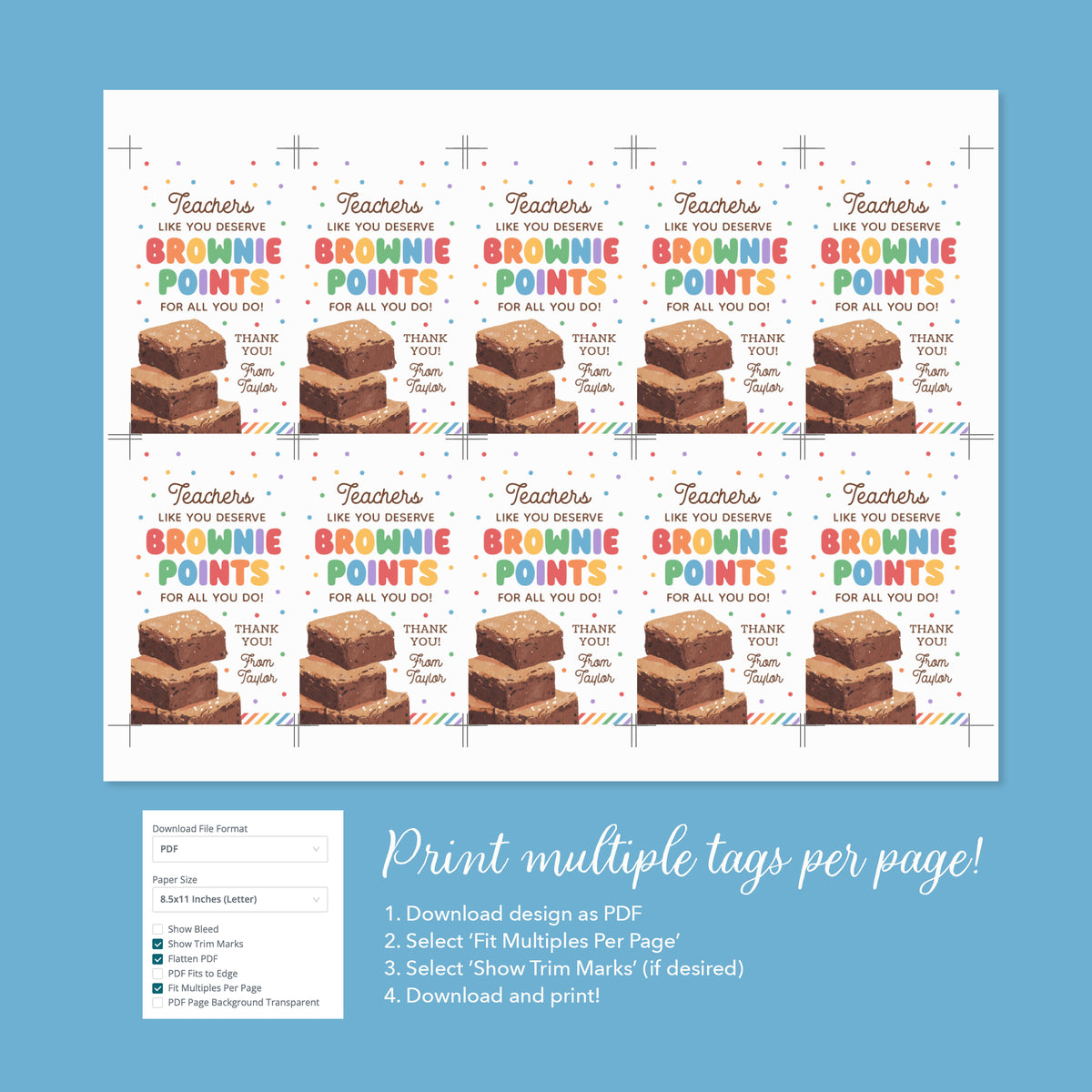 Brownie Points Teacher Appreciation Tag Template