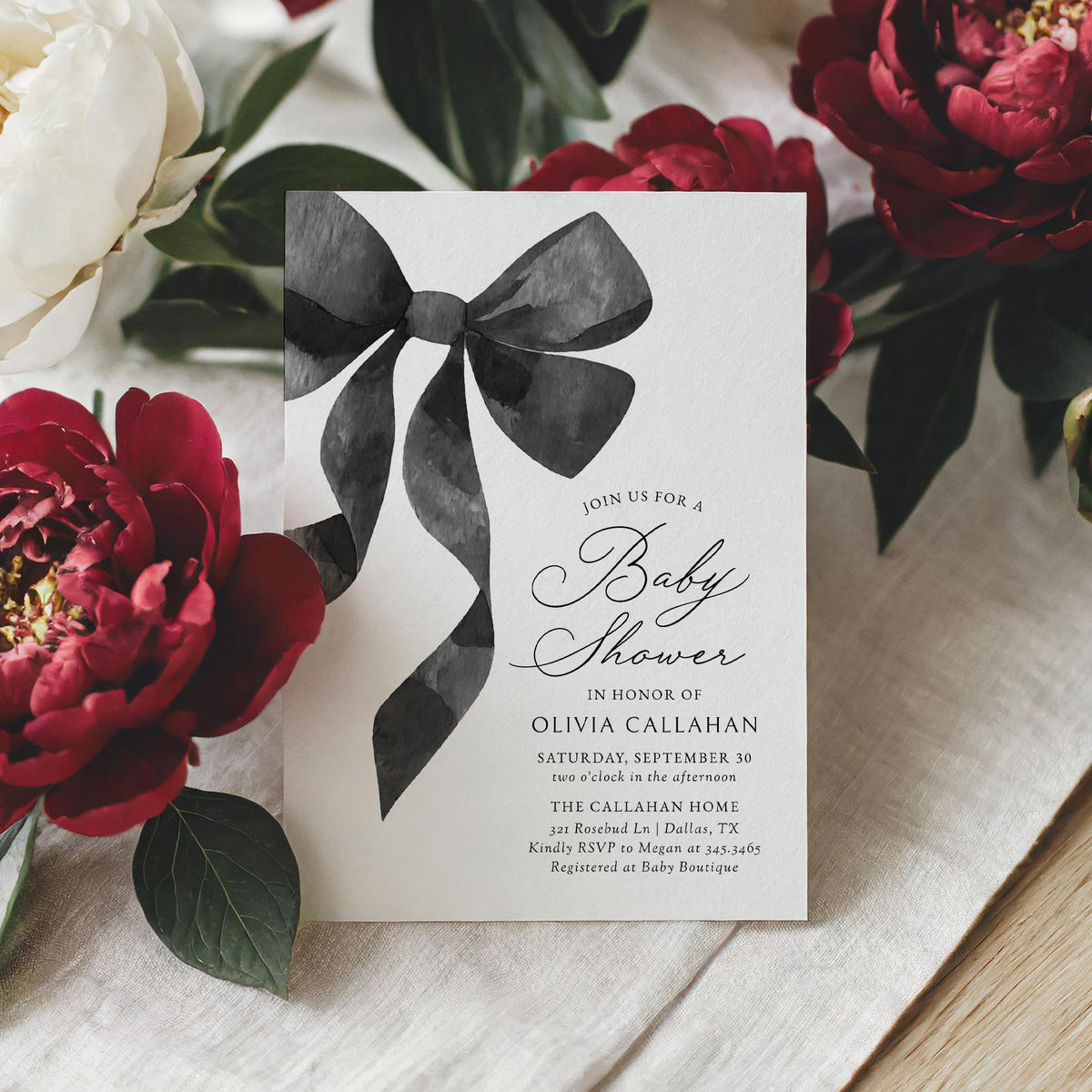 Black Ribbon Baby Shower Invitation Template