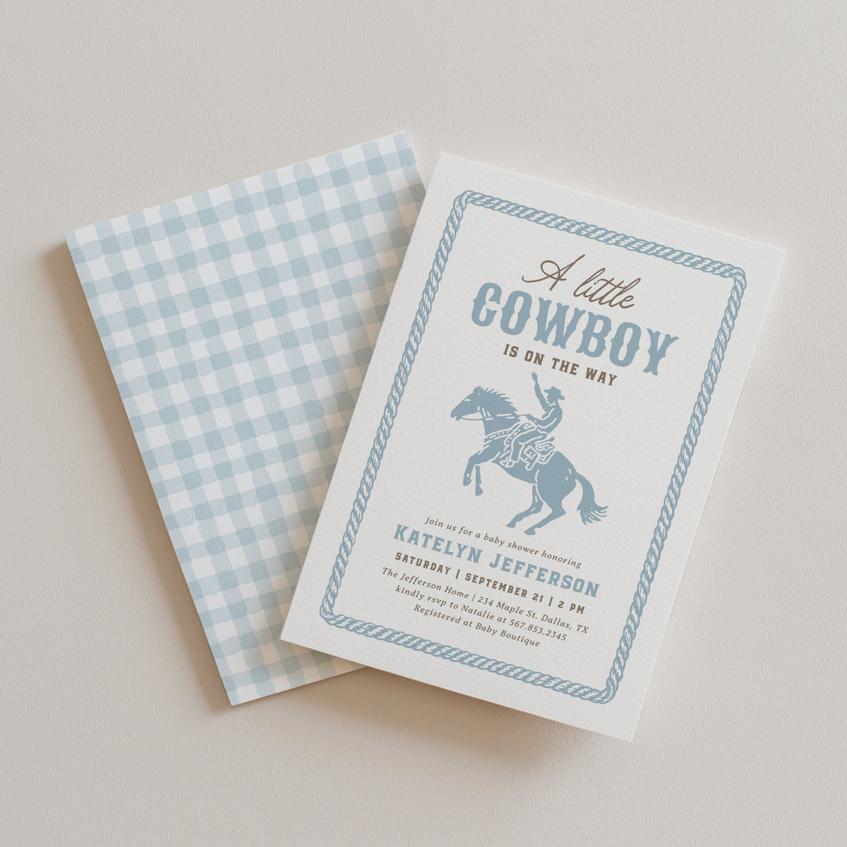 Blue Cowboy Baby Shower Invitation