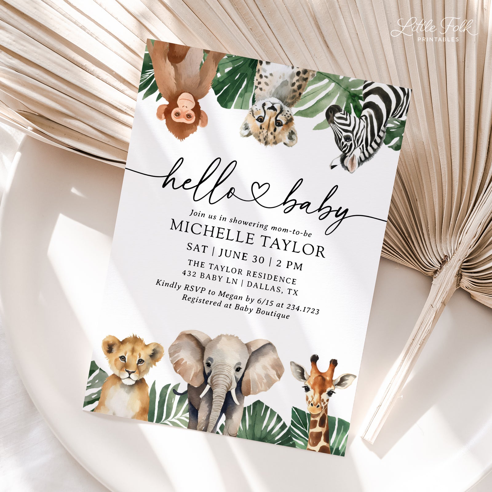 Hello Baby Safari Baby Shower Invitation