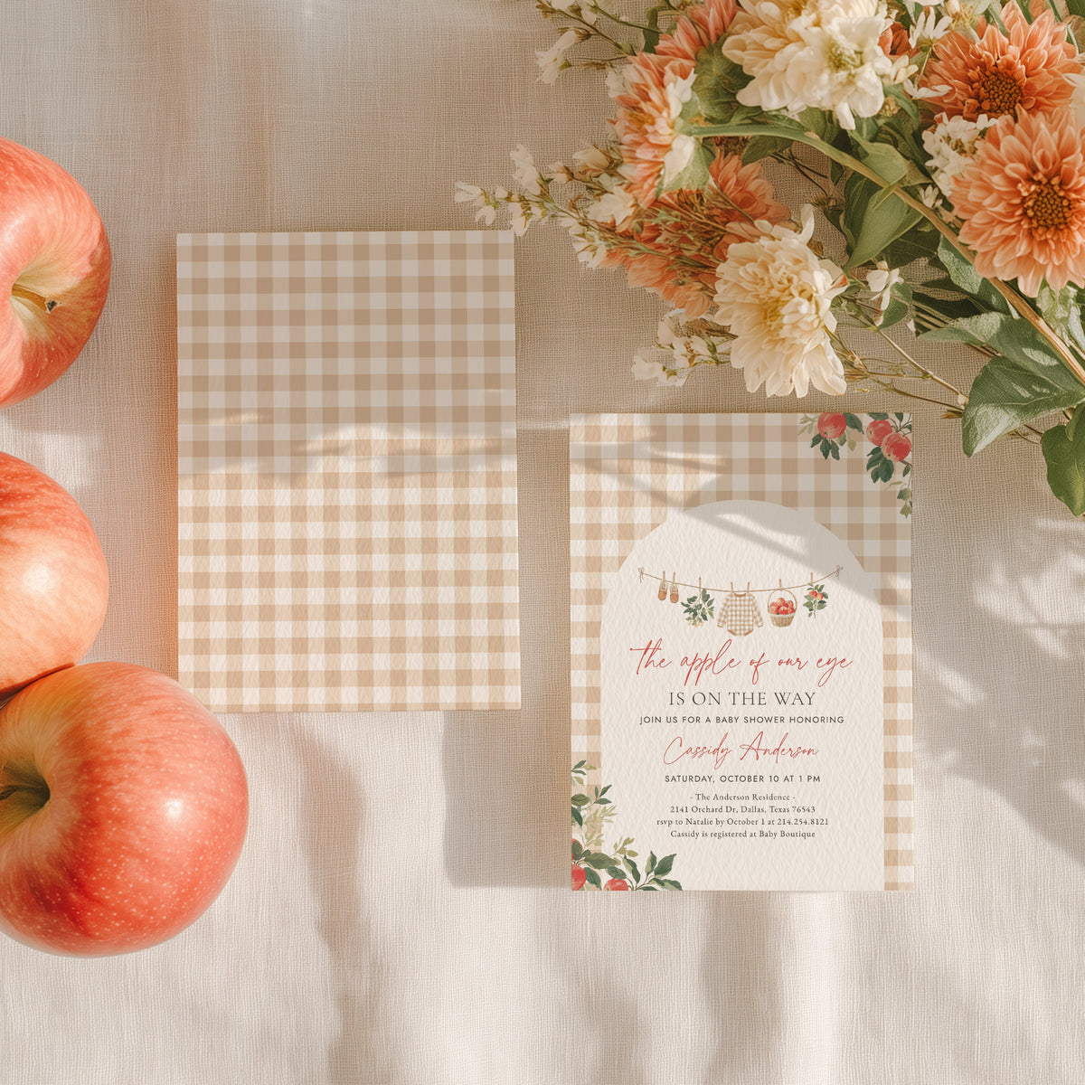 Apple of Our Eye Baby Shower Invitation Template (Gingham)