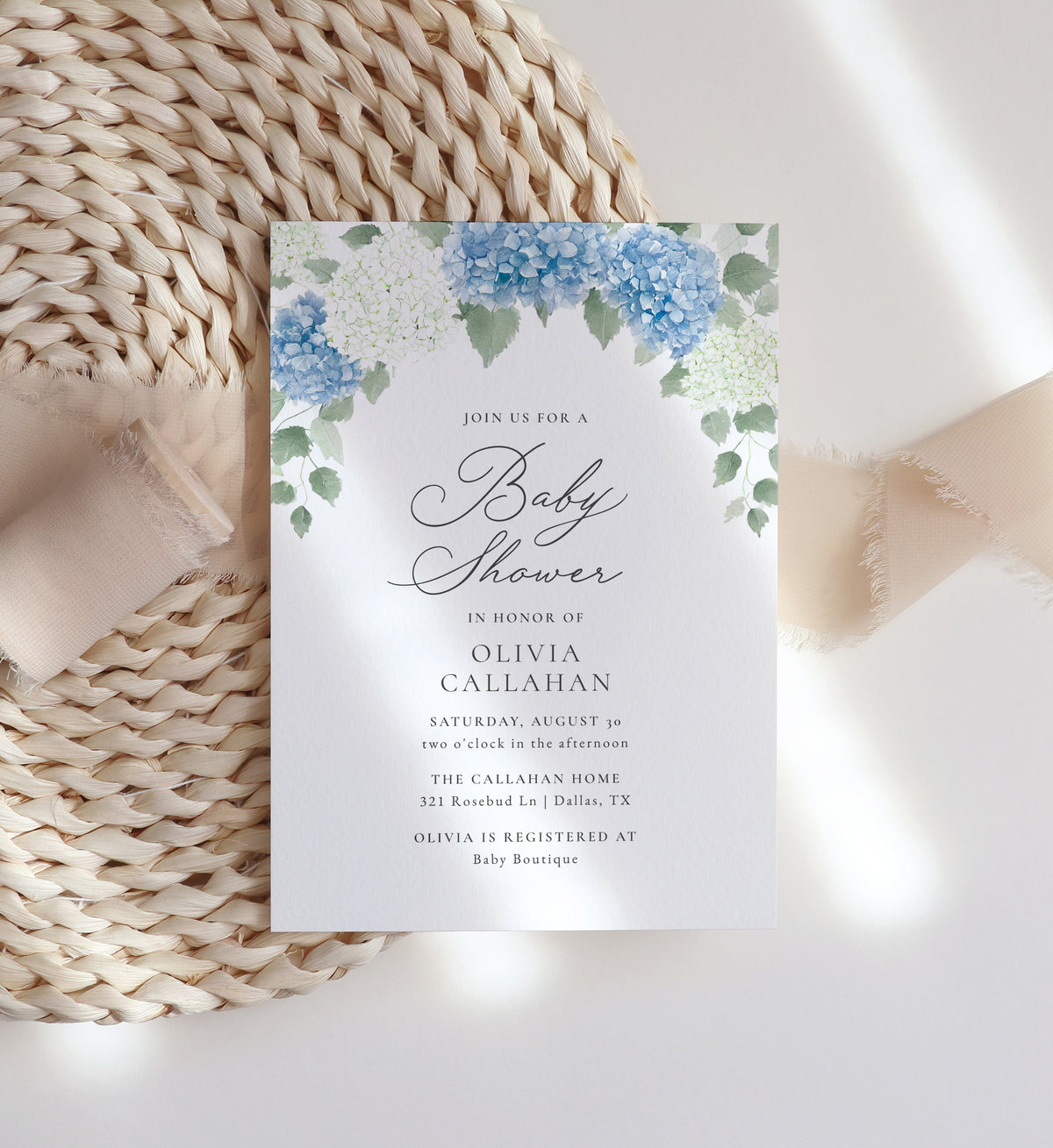 Blue Hydrangea Baby Shower Invitation