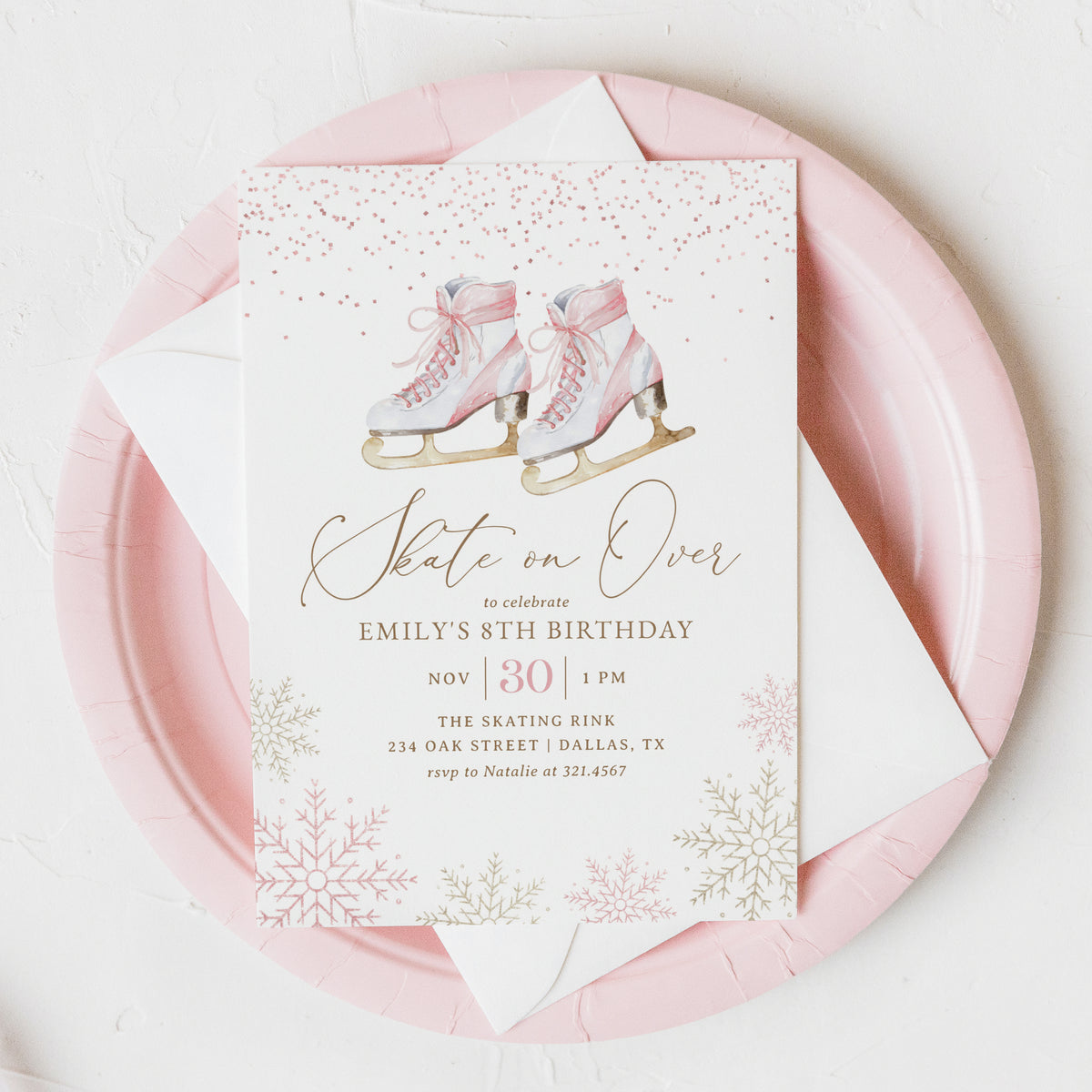 Pink Ice Skating Birthday Invitation