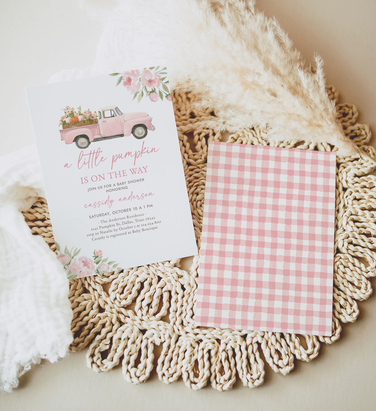 Pink Truck Pumpkin Baby Shower Invitation
