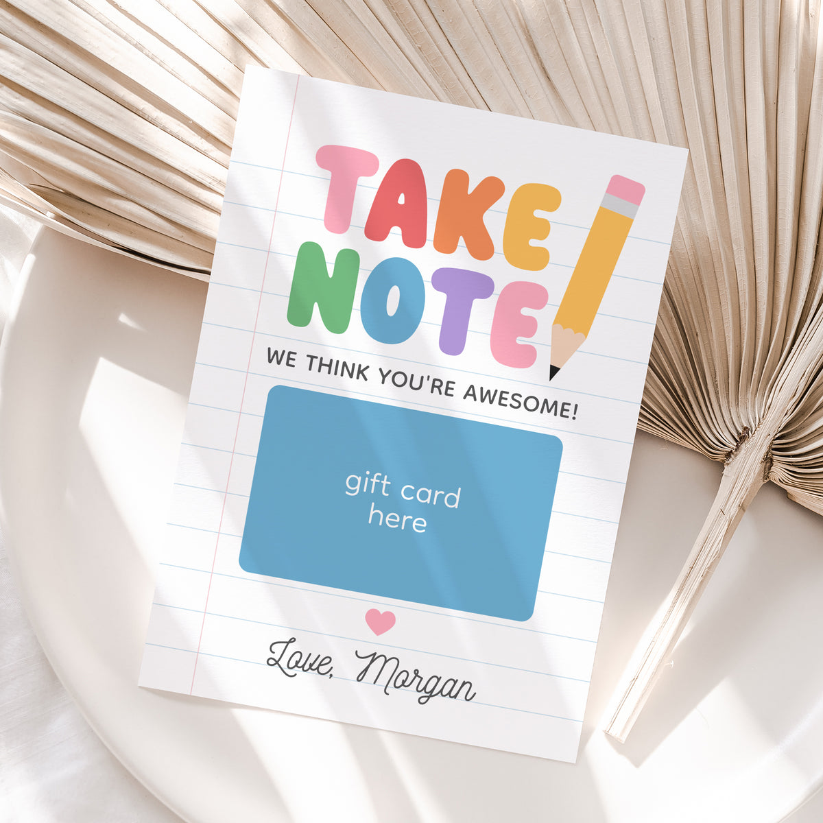 Take Note Teacher Appreciation Gift Card Holder